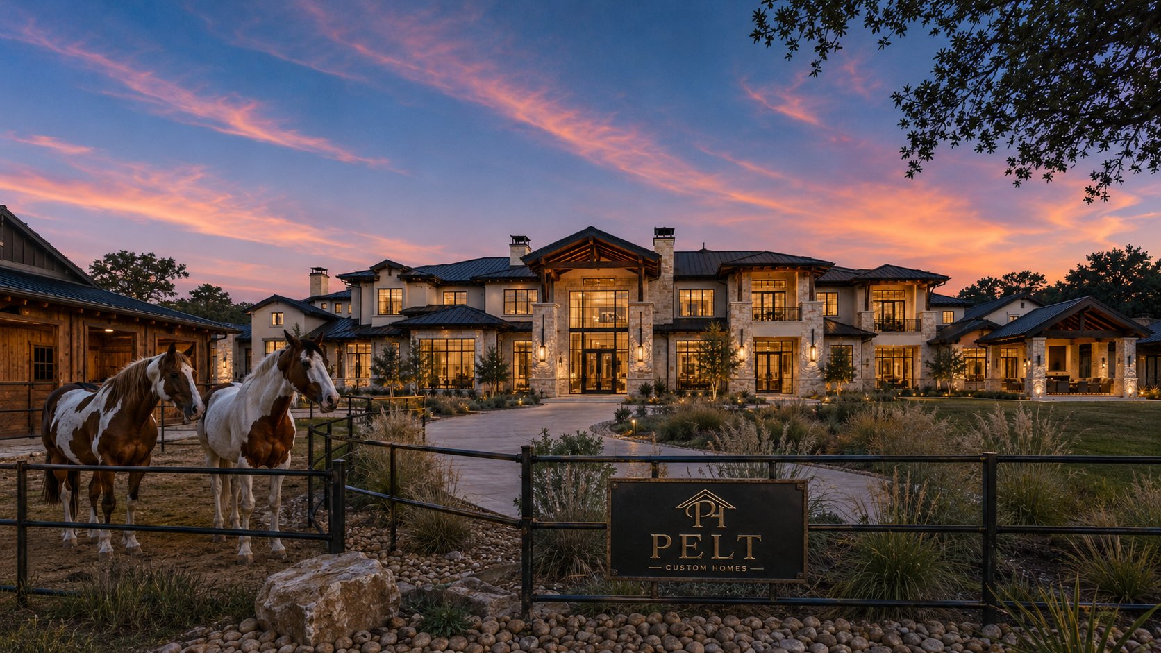 Modern ranch estate with standing seam metal roof in Westlake Texas